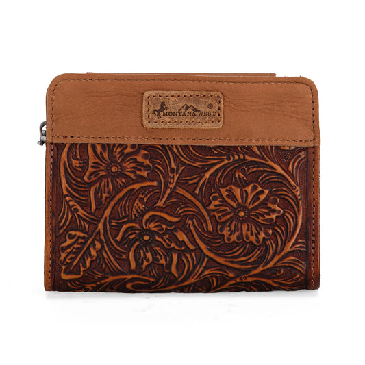 Montana West Leather Tooled Tri-fold RFID Wallet