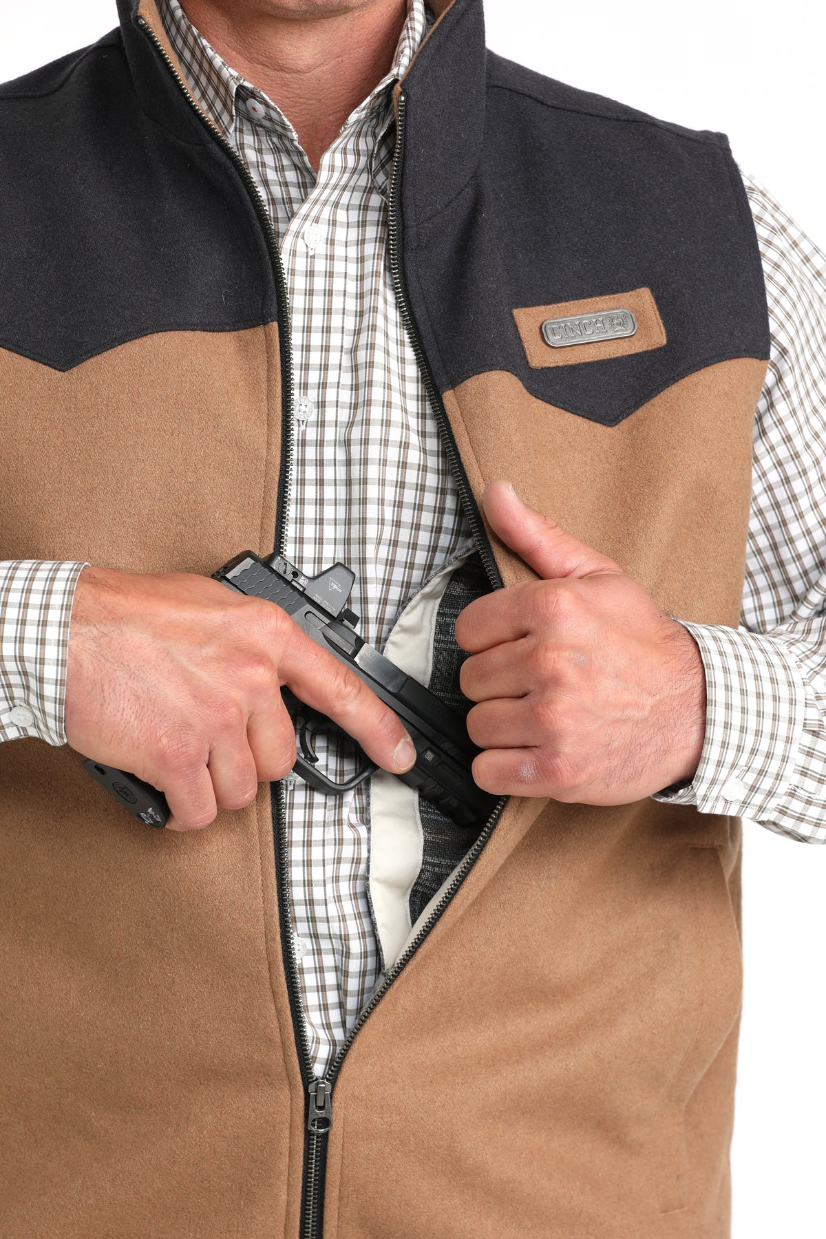 Cinch Mens Concealed Carry Wooly Vest Brown
