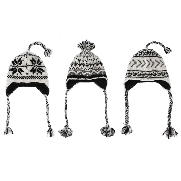 Assorted Pattern Knit Winter Hats with Tassels & Braids
