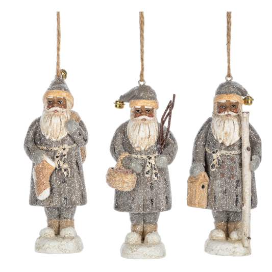 Grey Suit Santa Ornaments