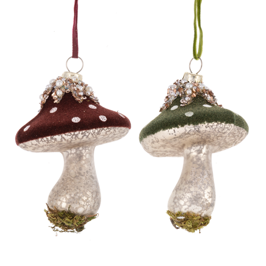 Flocked Mushroom Ornaments