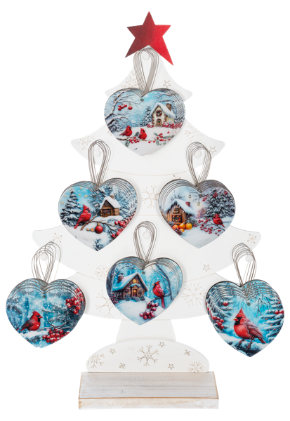 Winter Cardinal Heart Ornaments