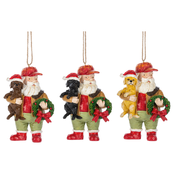 Santa with Puppy Ornaments