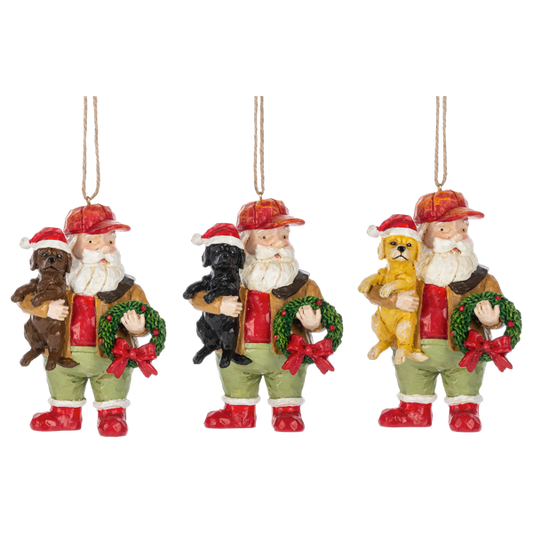 Santa with Puppy Ornaments