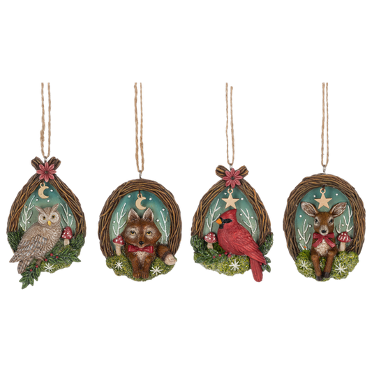 Woodland Animal in Twig Wreath Ornaments