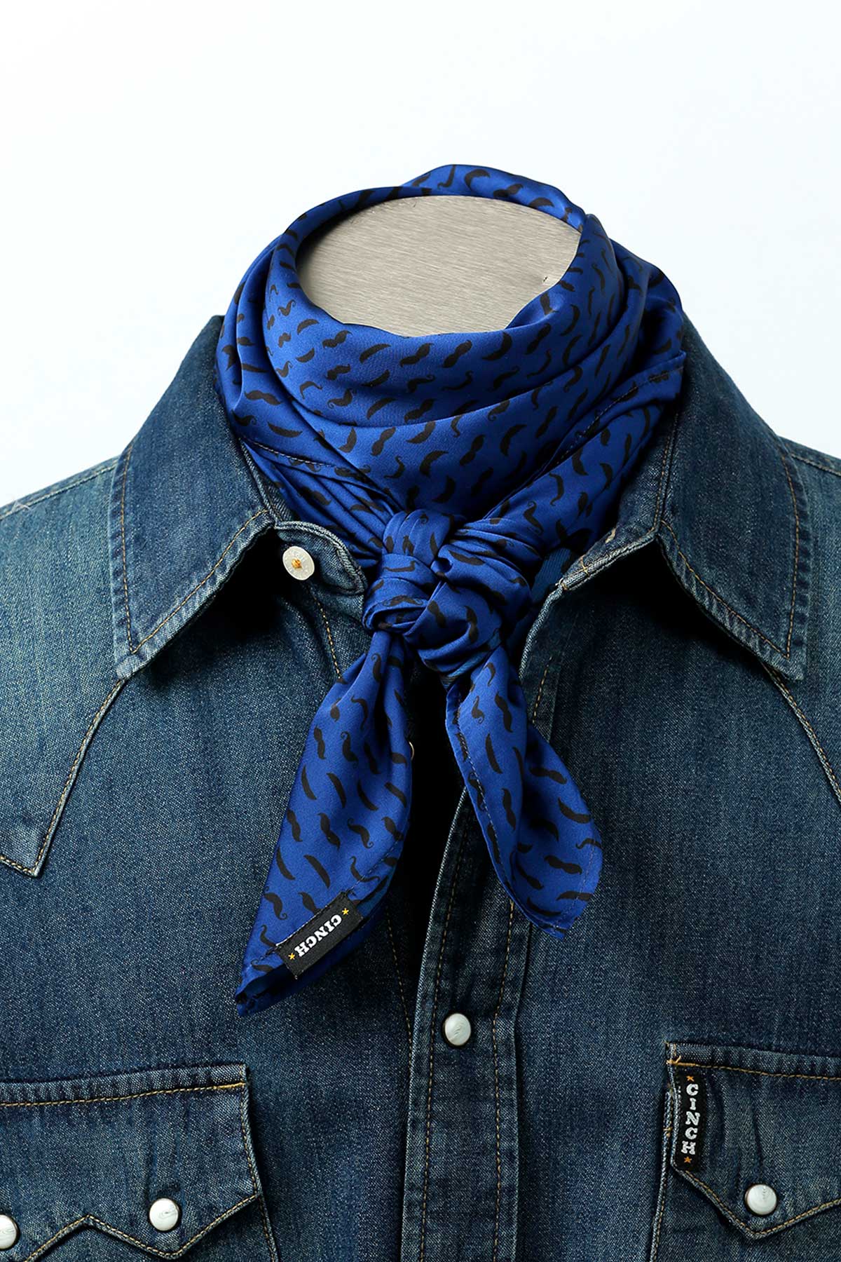 Cinch Mustache Print Wild Rag Royal Blue