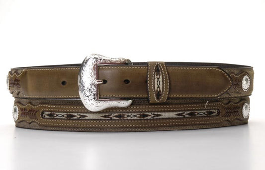 Nocona Fabric Insert and Conchos Brown Belt
