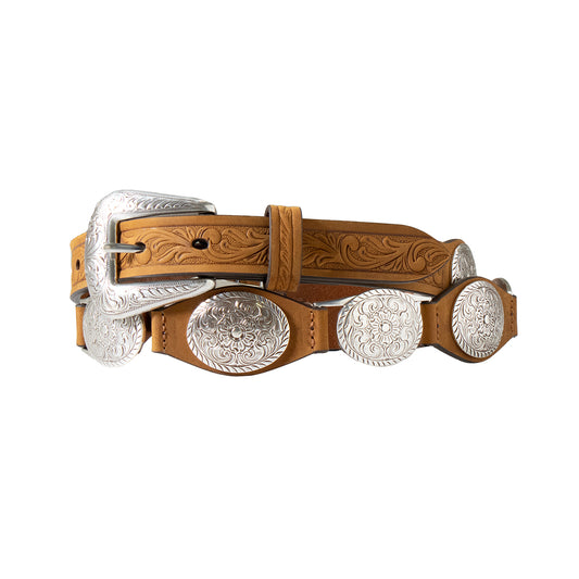 Nocona Floral Linked Conchos Belt Brown