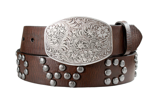 Nocona Howdy Studded Belt with Floral Buckle