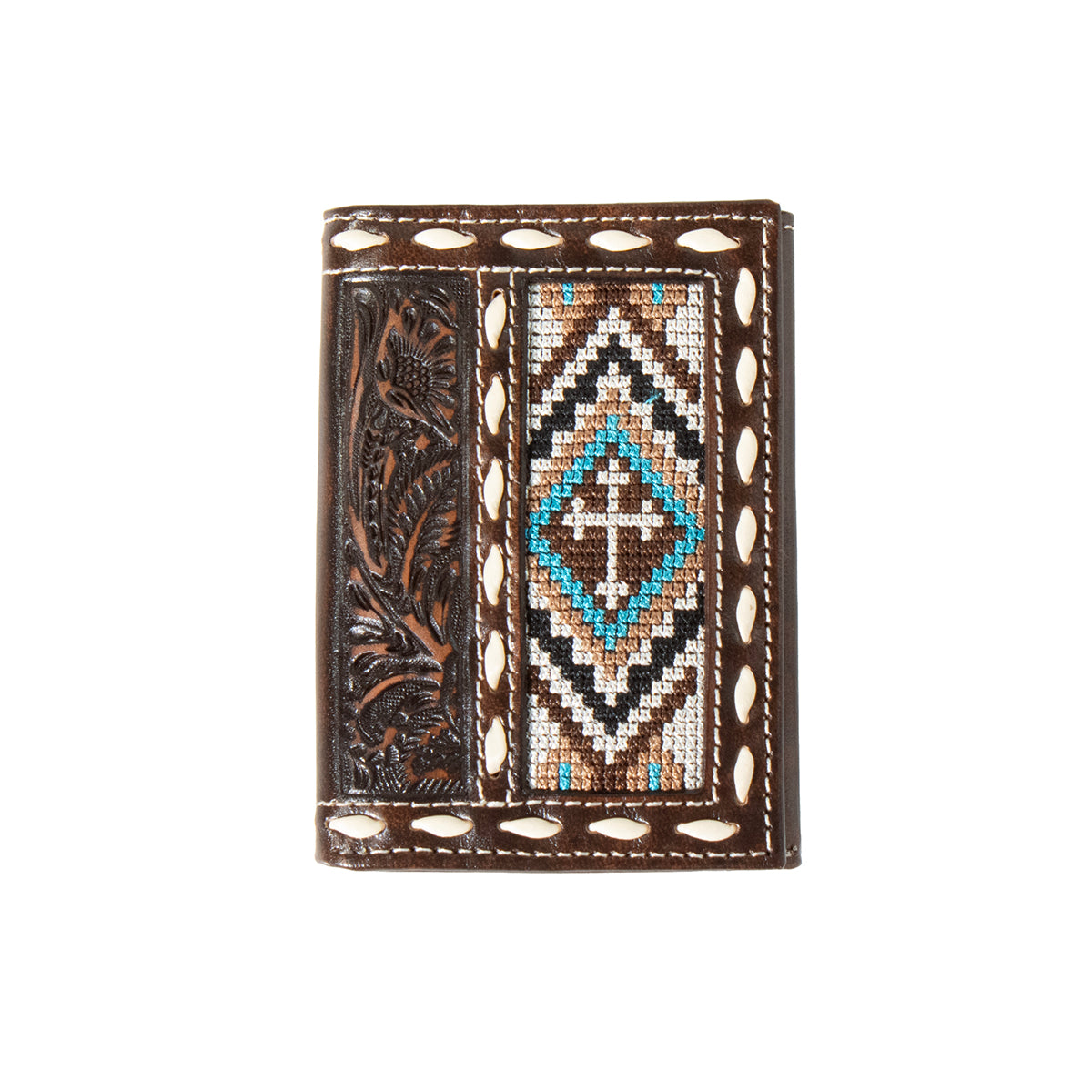 Nocona Chocolate Flora/Cross Trifold Wallet