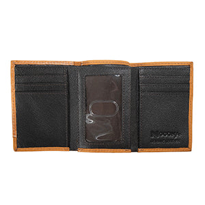 Nocona Mens Trifold Wallet Tooled Overlay Feather Concho Tan