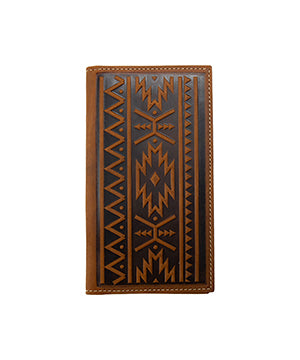 Nocona Mens Rodeo Wallet Southwest Embossed Medium Brown