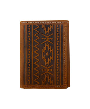 Nocona Mens Trifold Wallet Southwest Embossed Medium Brown