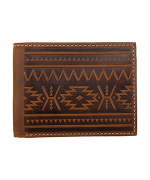 Nocona Mens Bifold Wallet Southwest Embossed Medium Brown