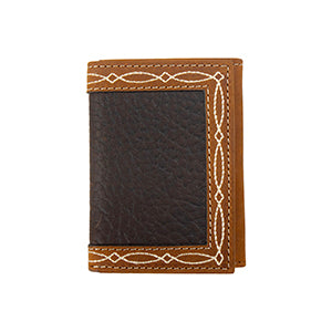 Nocona Mens Trifold Wallet Boot Stitch Edge Brown