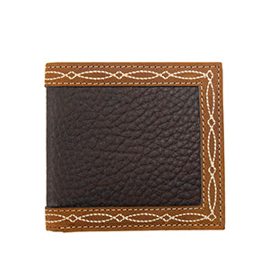 Nocona Mens Large Bifold Wallet Boot Stitch Edge Brown