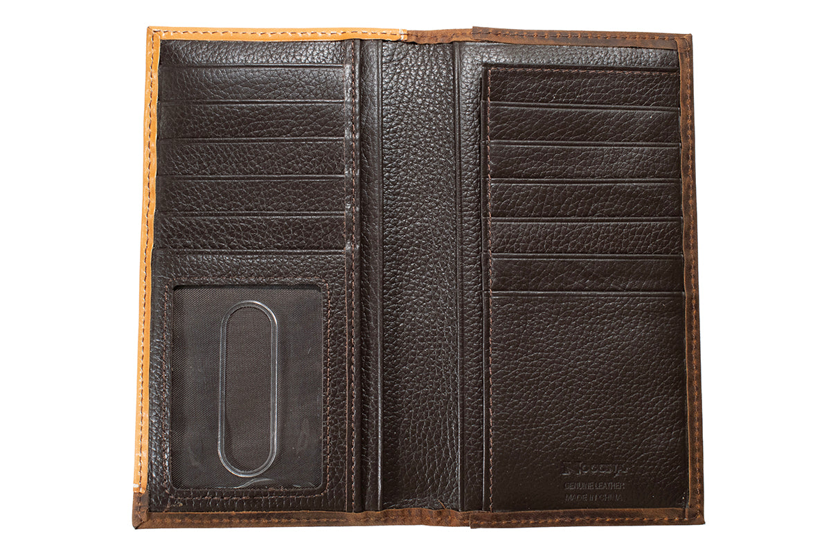 Nocona 2 Tone Tooled Leather and Cross Rodeo Wallet