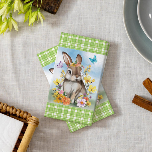 Evergreen Petal & Plow Paper Guest Towel Napkin Bunny Blooms