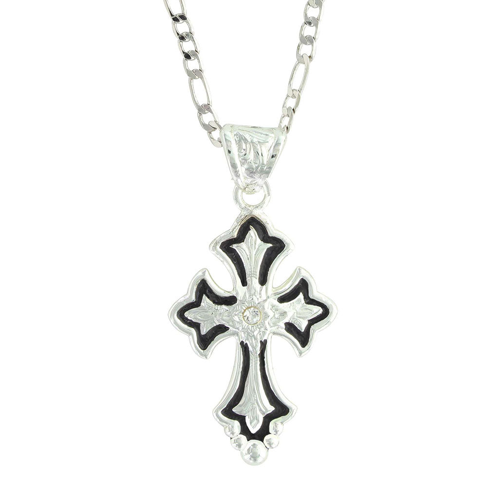 Montana Flower on Silver and Black Cross Fleury Necklace