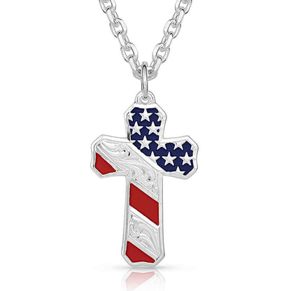 Montana Patriotic Cross Necklace