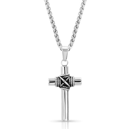 Montana Rope Wrapped Cross Stainless Steel Necklace
