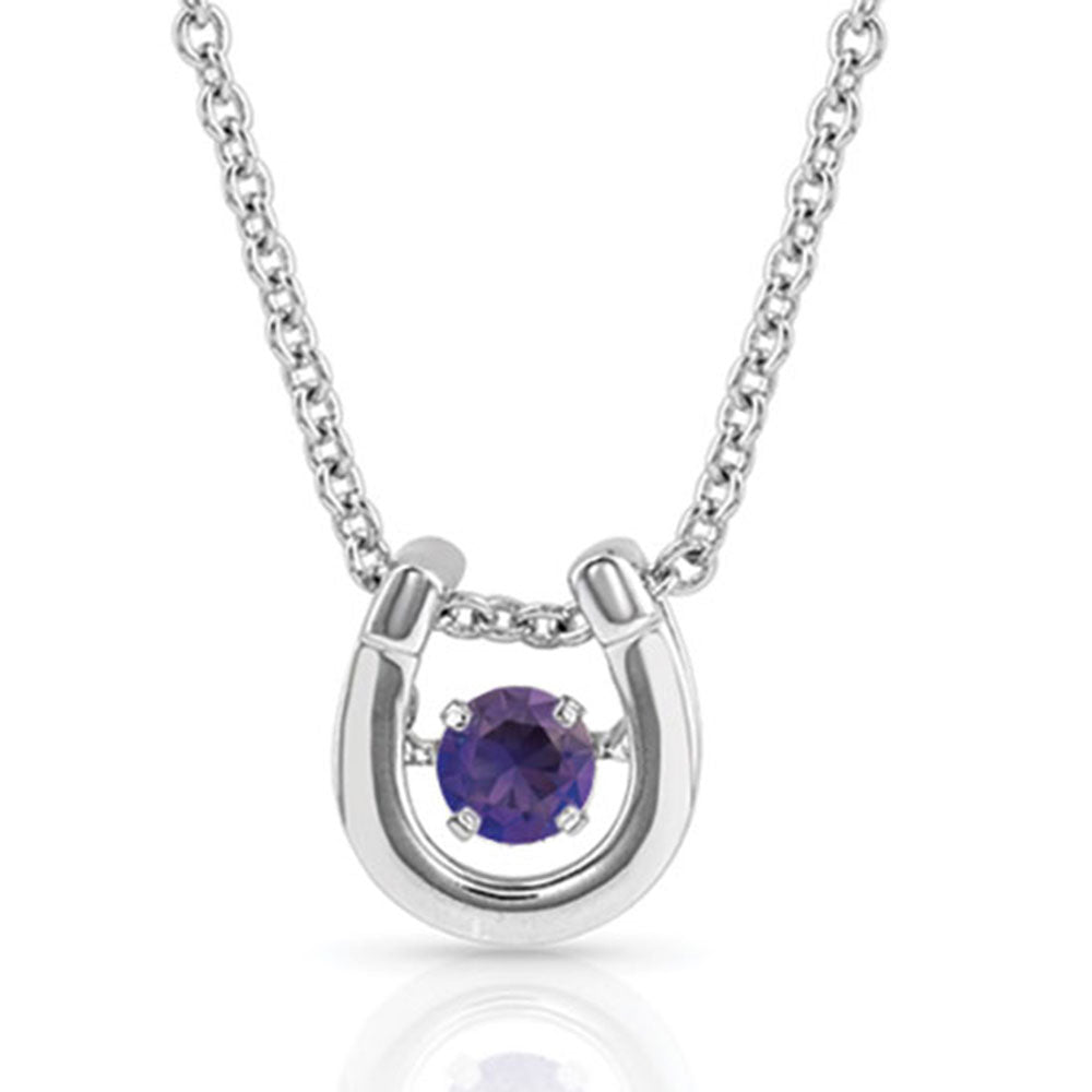 Dancing Birthstone Horseshoe Necklace February