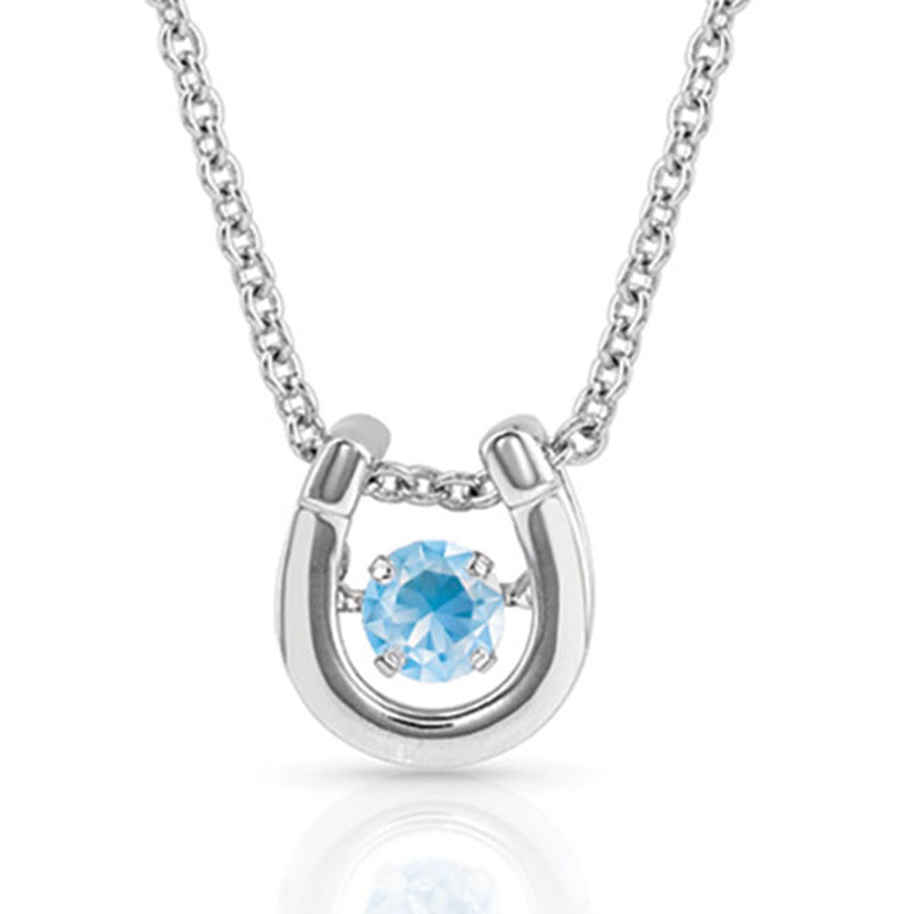 Dancing Birthstone Horseshoe Necklace March