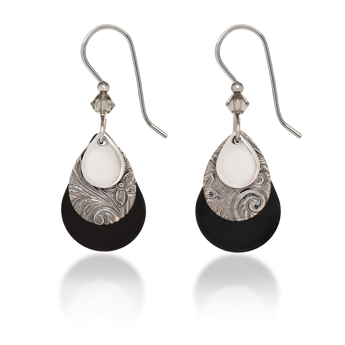 Silver Forest Earring Black Silver Layered Teardrop