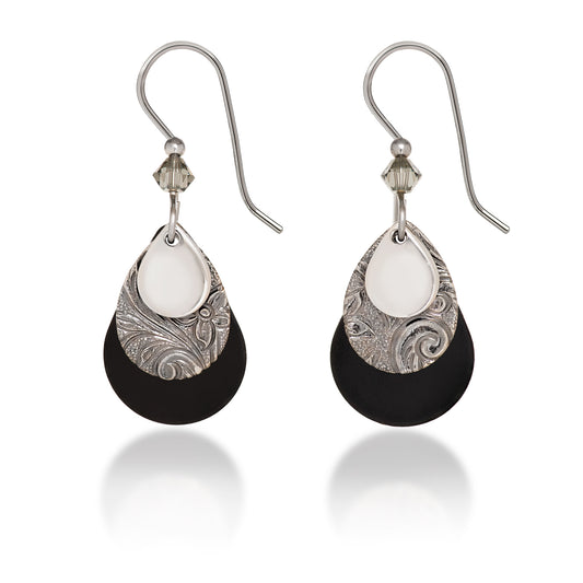 Silver Forest Earring Black Silver Layered Teardrop