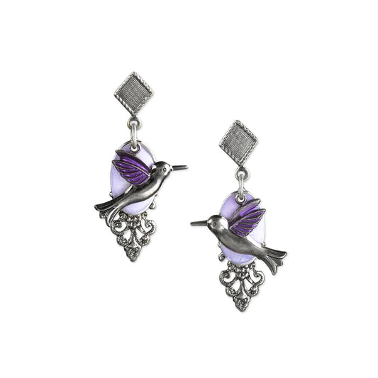 Silver Forest Earring Lavender Silver Bird