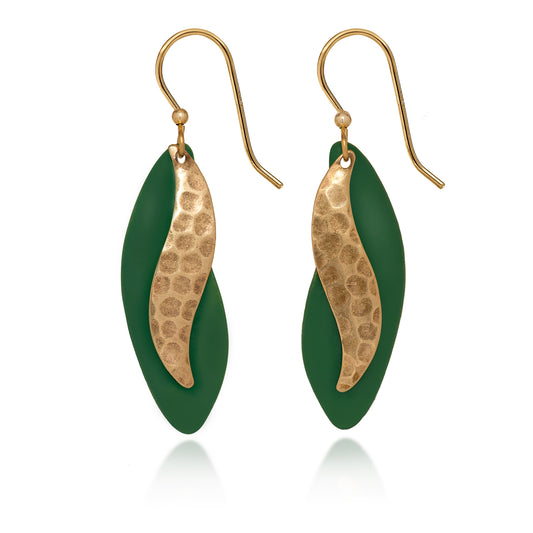 Silver Forest Earring Hammered Jade & Gold
