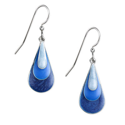 Silver Forest Earring Triple Blue Teardrop