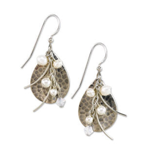 Silver Forest Silver Hammered Teardrop with Pearls Earrings