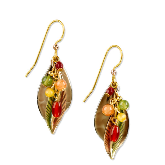 Silver Forest Earring Gold Leaf Multi-Stones