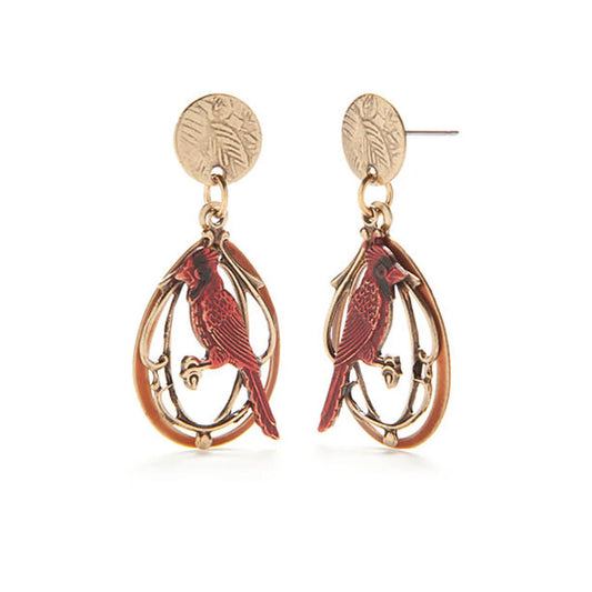 Silver Forest Earring Gold Post Cardinal
