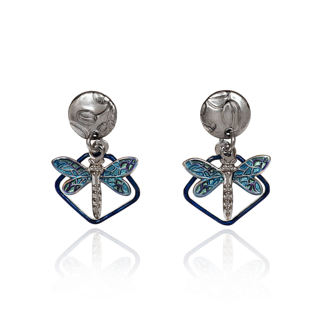 Silver Forest Silver Dragonfly On Open Diamond Earrings