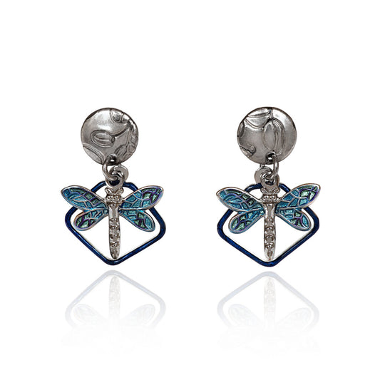 Silver Forest Silver Dragonfly On Open Diamond Earrings