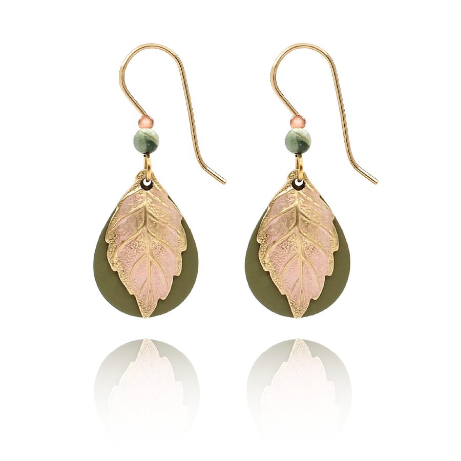 Silver Forest Earring Pink/Green Leaf Teardrop