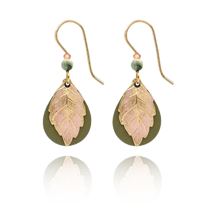 Silver Forest Earring Pink/Green Leaf Teardrop
