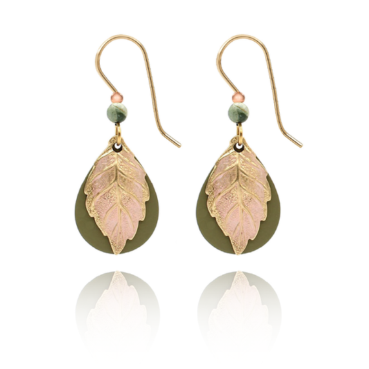Silver Forest Earring Pink/Green Leaf Teardrop
