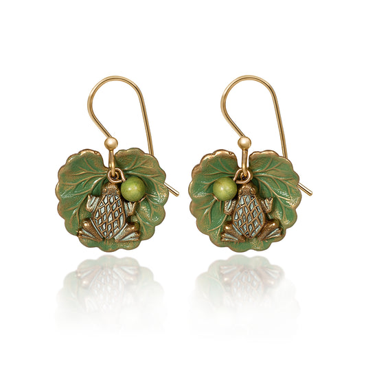 Silver Forest Frog Lillipad Earring