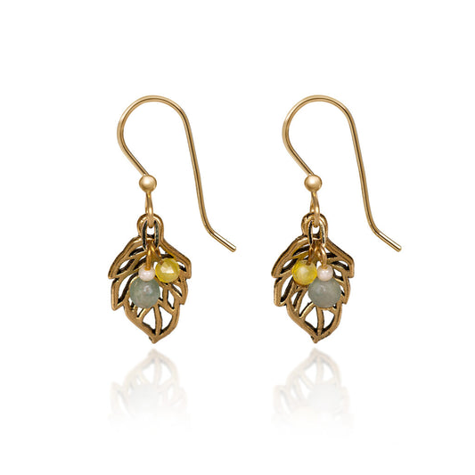 Silver Forest Open Leaf with Bead Cascade Earrings