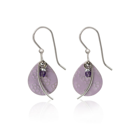 Silver Forest Earring Lavendar Embossed Teardrop