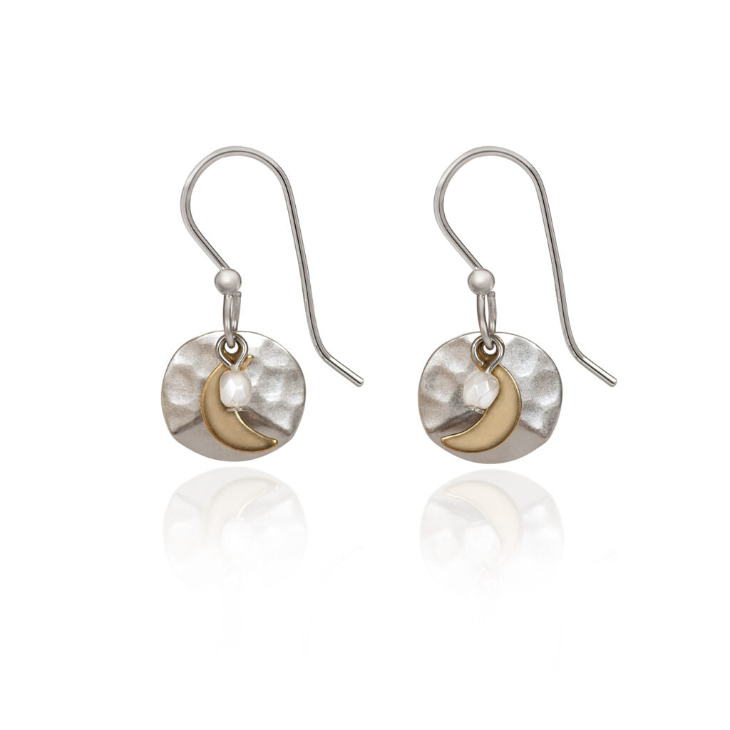Silver Forest Crescent On Hammered Round Earrings