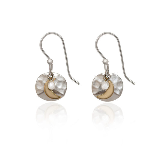 Silver Forest Crescent On Hammered Round Earrings