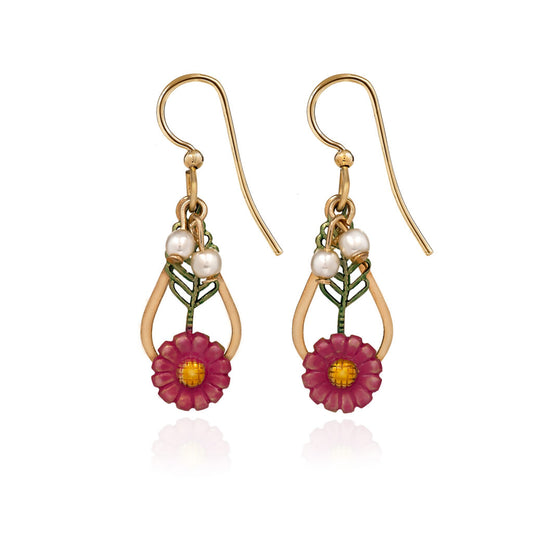 Silver Forest Flower & Leaf In Open Shape Earrings