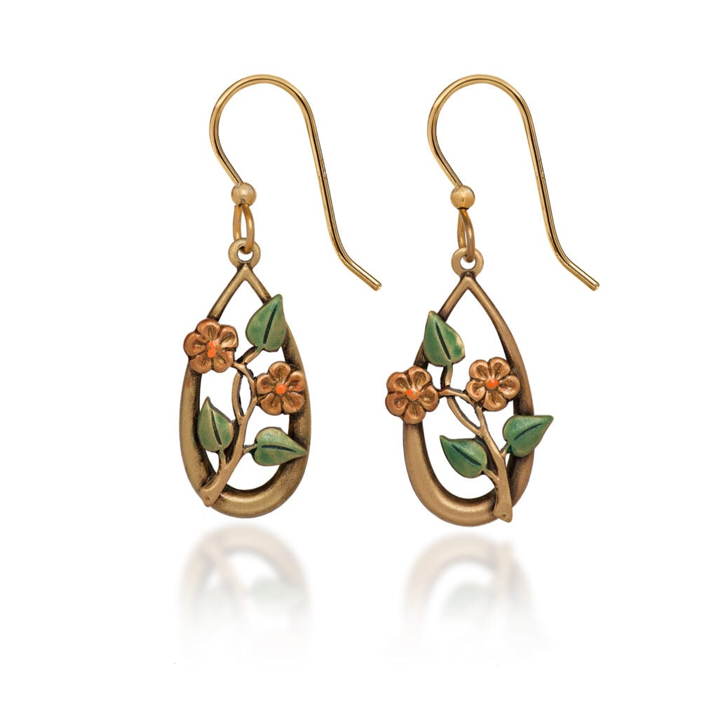 Silver Forest Flowers & Leaves Teardrop Earrings