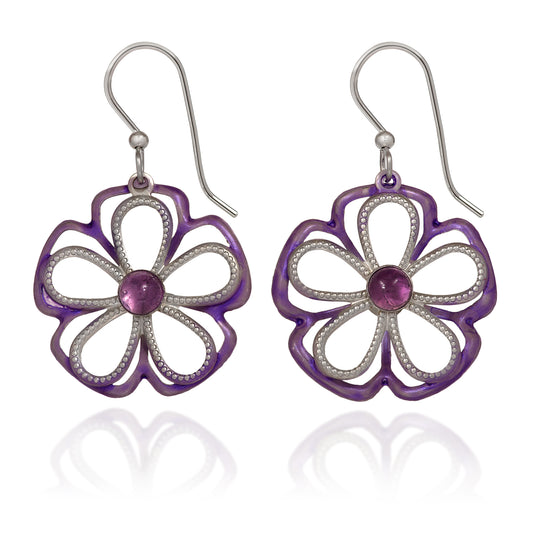 Silver Forest Earring Amethyst Flower