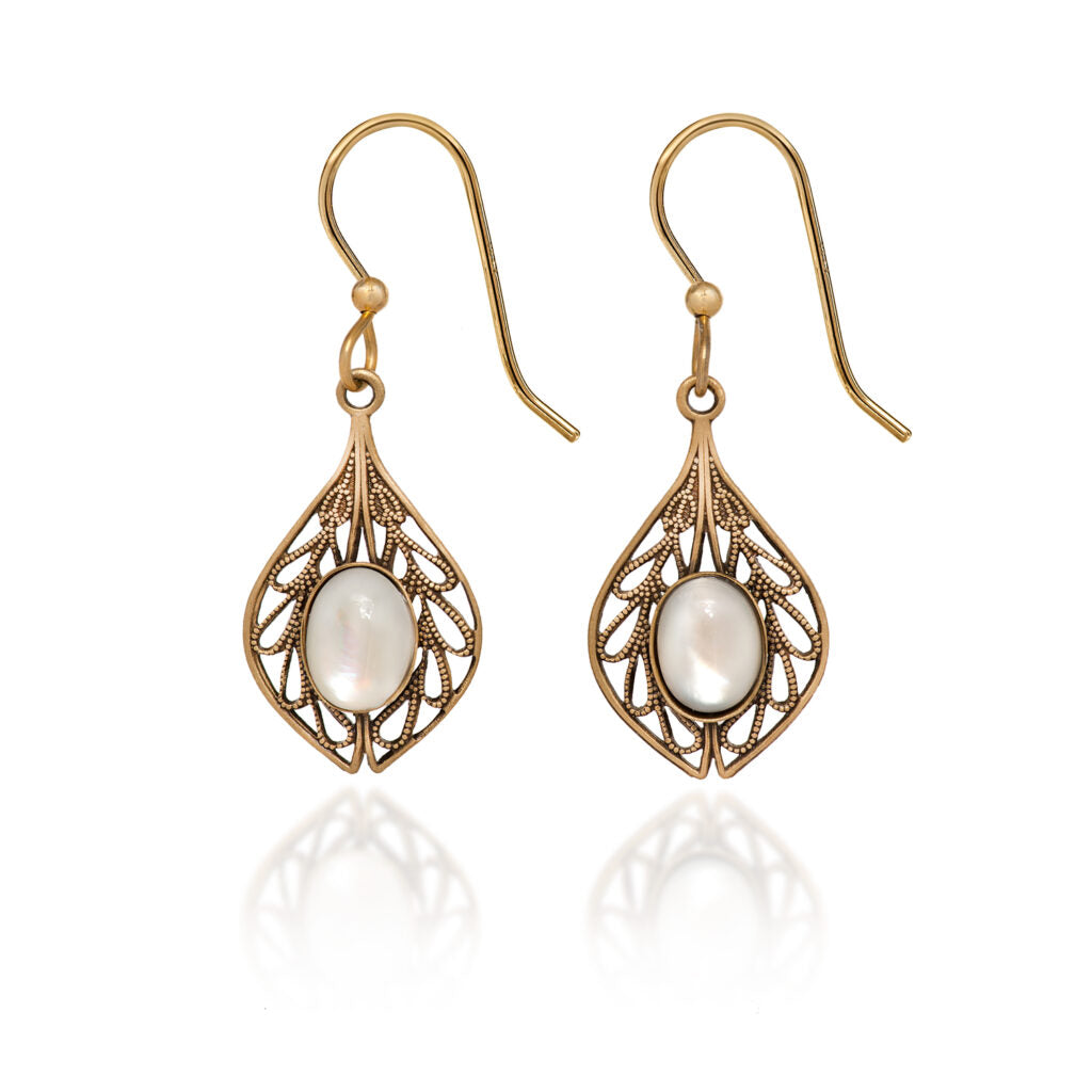 Silver Forest Filigree Tear & Oval Stone Earrings