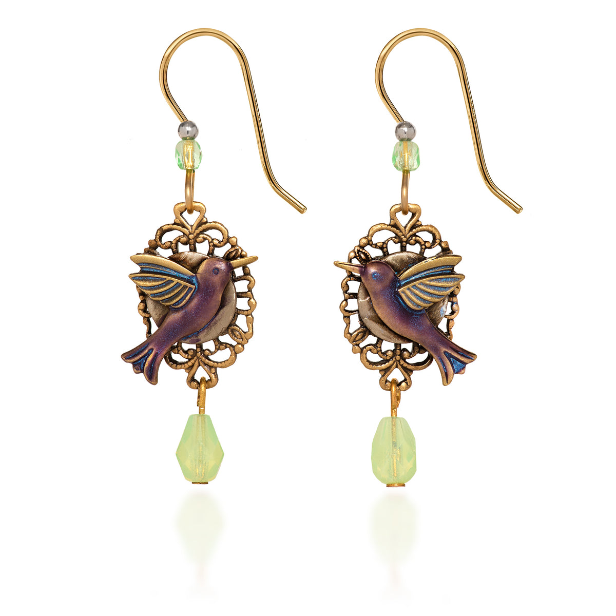 Silver Forest Earrings Purple Hummingbird